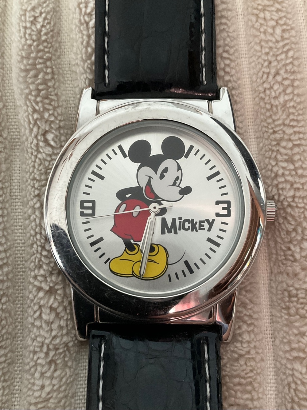 Mickey Mouse Black Leather Strap Women's Watch